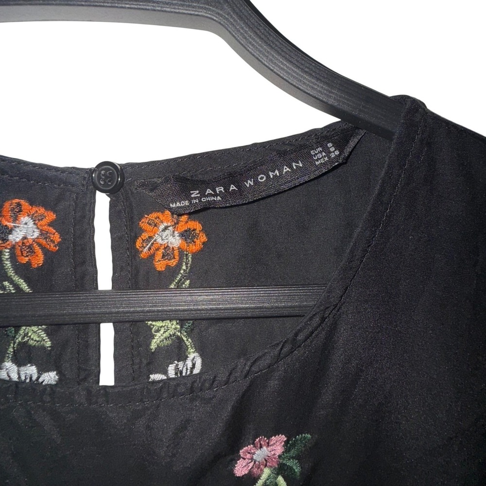 Black Embroidered Floral Butterfly Dress Size S Boho Festival Country Prairie - Picture 4 of 8